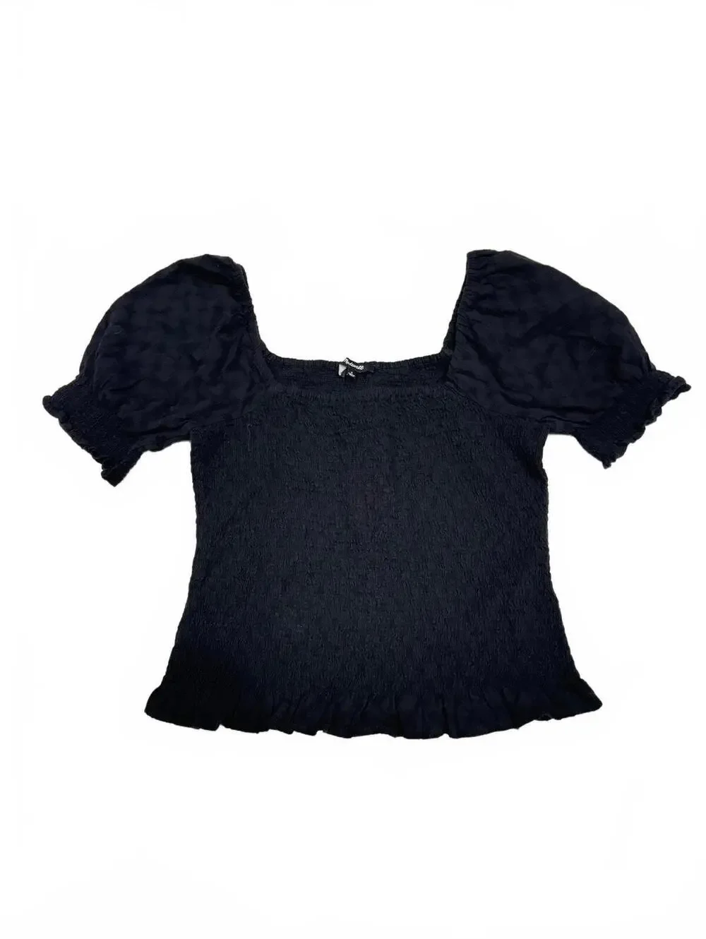 Madewell Lucie Puff-Sleeve Smocked Bodice Top Black Small